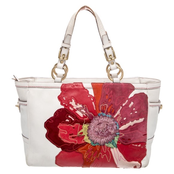 Coach Poppy Limited Edition White and Red Floral Shoulder Bag 9244